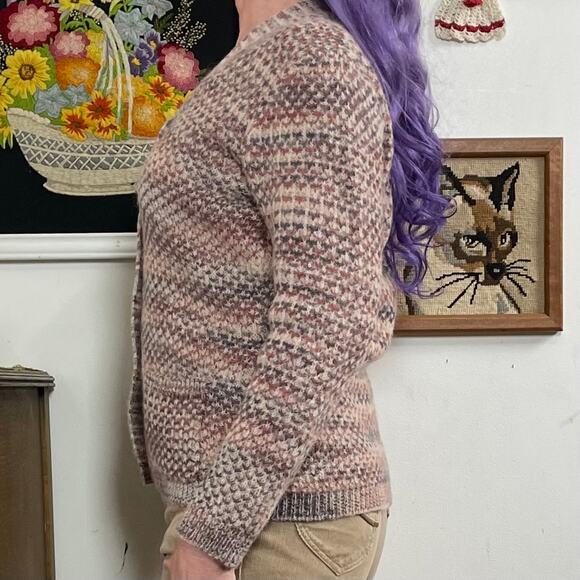 Vintage Grandpa Cardigan, 1970s Brown Space Dye V-Neck Button Front Sweater Sz S - Picture 8 of 10